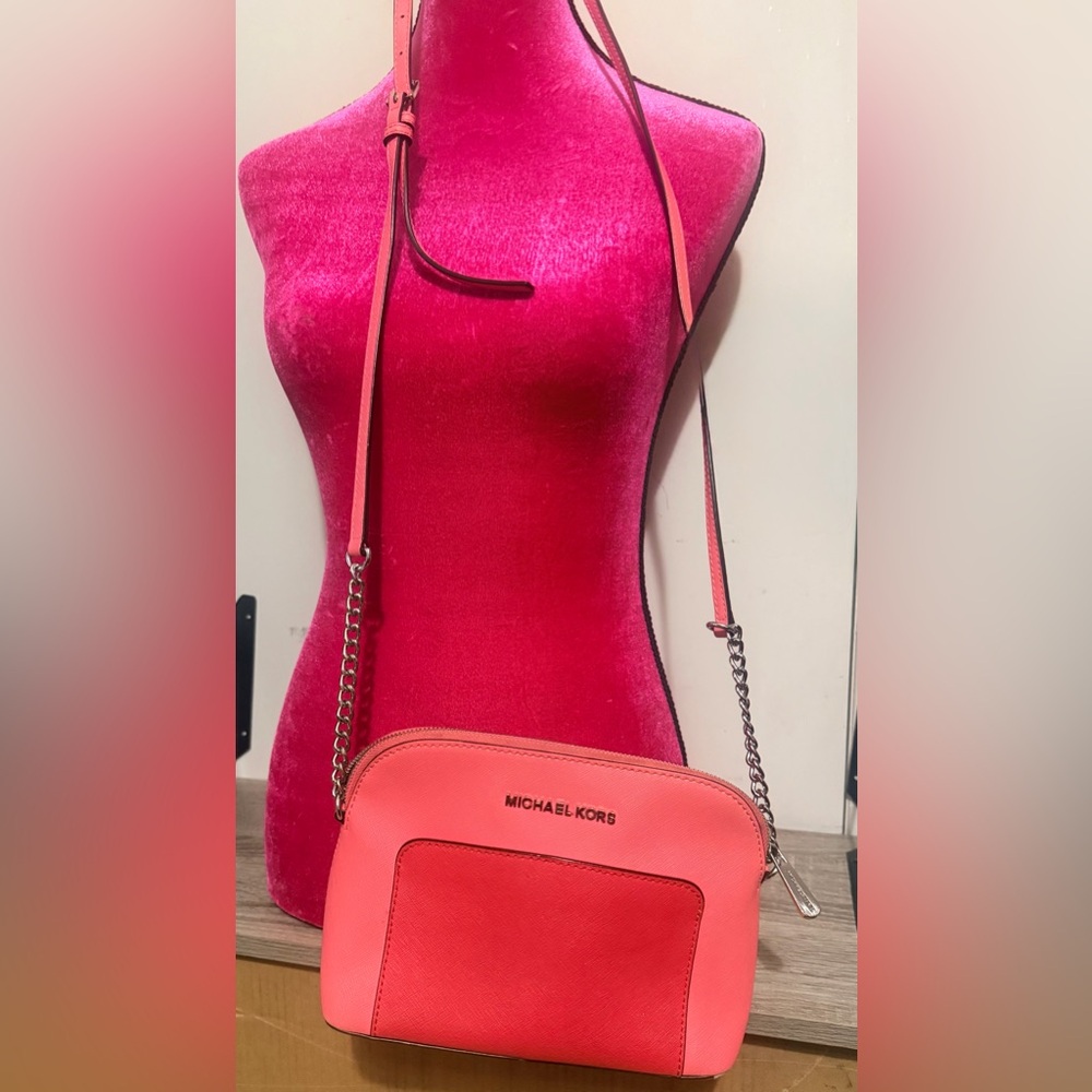 Michael Kors Coral-Pink Crossbody Bag with Chain Strap